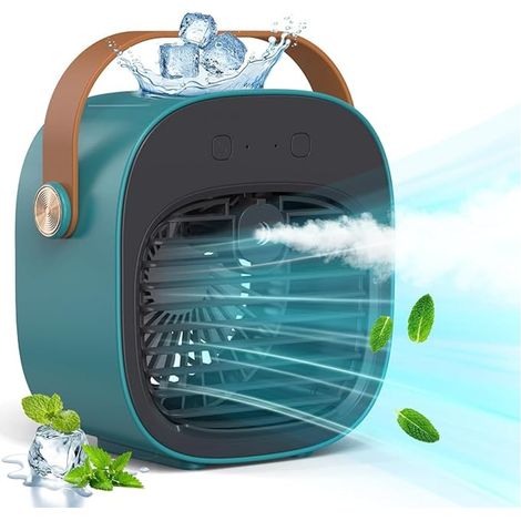 Climatiseur portable rechargeable 5200 mAh, ventilateur personnel 3 vitesses avec flux d’air réglable, compact et portable, idéal pour chambre, maison, bureau et voyage (1/4)