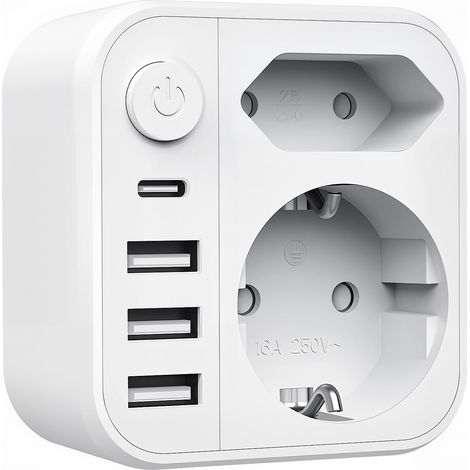 prise multiple sans câble, adaptateur 6-en-1 pour prises EU, idéal pour salon, hôtel, bureau et restaurant (1/5)