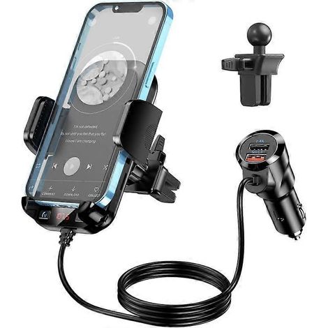 (Version améliorée) Émetteur FM Bluetooth, support de téléphone de voiture, adaptateur Bluetooth QC3.0, compatible TF/USB/AUX, kit mains libres pour voiture. (1/3)