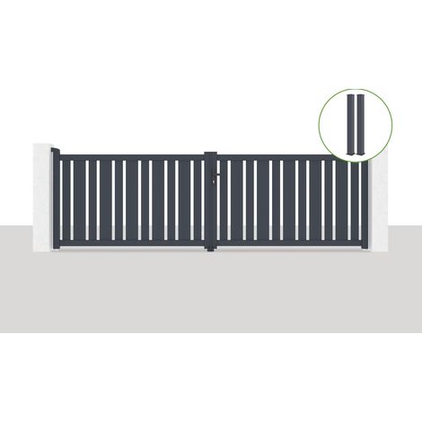 Pack portail battant 400x120cm VEYMONT + 2 poteaux EIFEL H.166cm Gris (1/5)