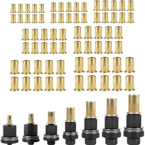 APEX Gewindeeinsatz-Metallnietmuttern, Handnietmuttern, 77 Stück für M3, M4, M5, M6, M8, M10, M12, manuelles Nietmuttern-Presswerkzeug, je 10 Muttern (1/5)