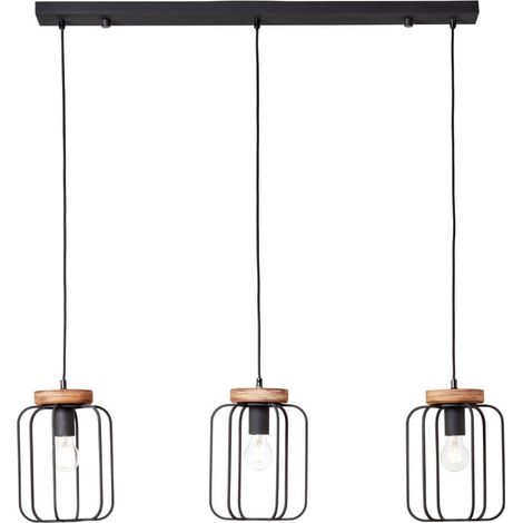 Lampe suspendue Tosh Beam 3 lumières noir avec bois marron - 99503/66 (1/3)