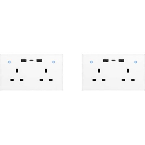 2 prises murales intelligentes Tuya (prise britannique 13 A), interrupteur tactile, ports de chargement USB Type-C, surveillance de la consommation d'énergie à distance via Wi-Fi et compatible avec Al (1/5)