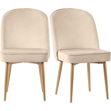 Ensemble de 2 chaises de salle à manger en velours beige avec pieds métalliques dorés, design moderne et confortable (1/5)