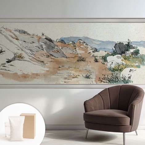 Papier peint intissé pour salon chambre à coucher peint imprimé pour mur - Colle incluse gratuite Paysage rocheux 250x104 cm (1/5)