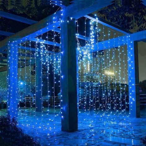 600 LED-Lichtervorhang, 6 m x 3 m, 8 Beleuchtungsmodi, IP44 wasserdicht für den Innen- und Außenbereich (blau).