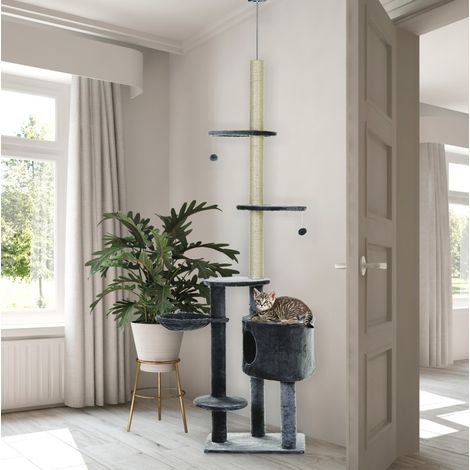Rascador para gatos de techo 220-265 cm con cueva, hamaca y plataformas OKWISH (1/5)