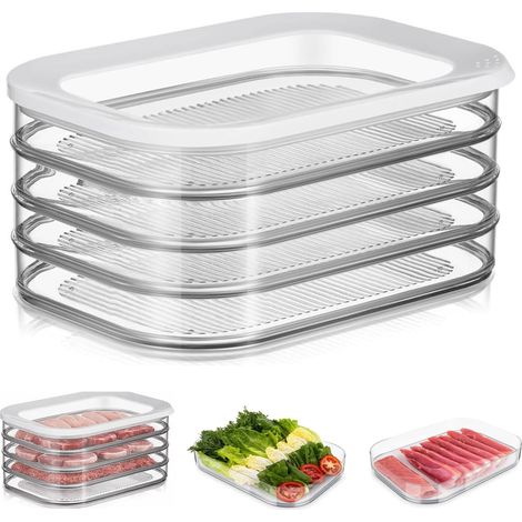 Refrigerator Organizer, 4 Tier Storage Organizer with Silicone Lid, Kitchen Storage Box for Kitchen Cupboard Storage and Organization (1/5)