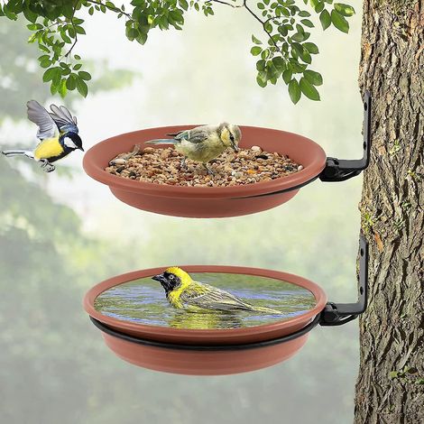 Set aus 2 wandmontierten, hängenden Vogelfutterhäusern, bestehend aus einem Wasserspender und einem Futterspender, um Wildvögel anzulocken und Ihren Garten zu verschönern. (1/4)