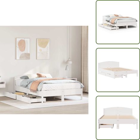 The Living Store Letto senza Materasso Bianco 120x190 cm Legno Massello di Pino - Letto senza materasso