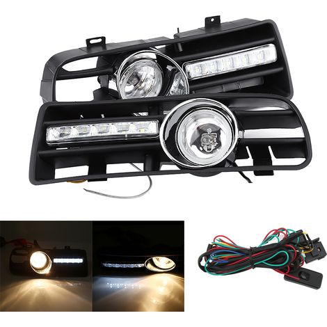 2 Pièces Grilles de Phares Anti‑Brouillard H3 avec LED DRL pour Volkswagen Golf IV 1997‑2006
