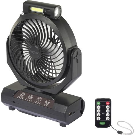 Sygonix  Akku-Ventilator  4.6 W (Ø) 205 mm Schwarz Akkubetrieb möglich, mit Beleuchtung, Oszillieren