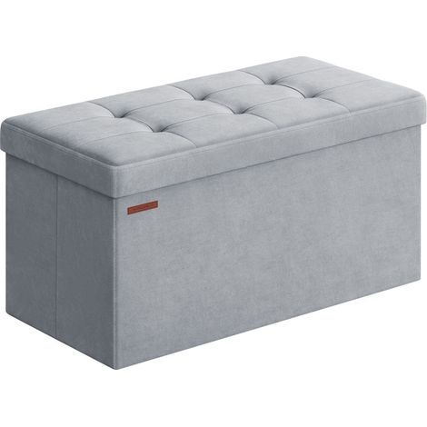SONGMICS Banc de Rangement, Pouf en Velours, avec Couvercle, avec 2 Boîtes, 38 x 76 x 38 cm, Capacité de Charge 300 kg, pour Couloir, Salon, Chambre, Gris Tourterelle (1/5)