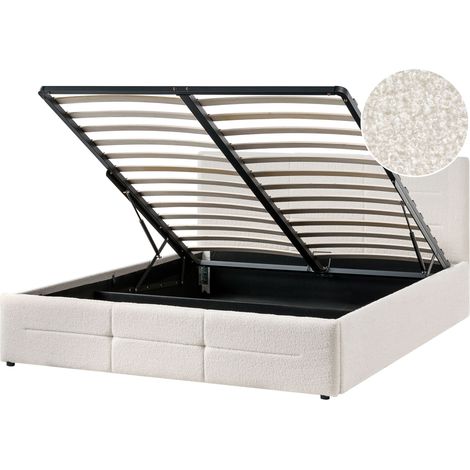 Ottoman Bed Off-White Boucle EU King Size 5ft3 Lift-Up Storage Headboard Slatted Base Modern Design MASSOGNES (1/5)