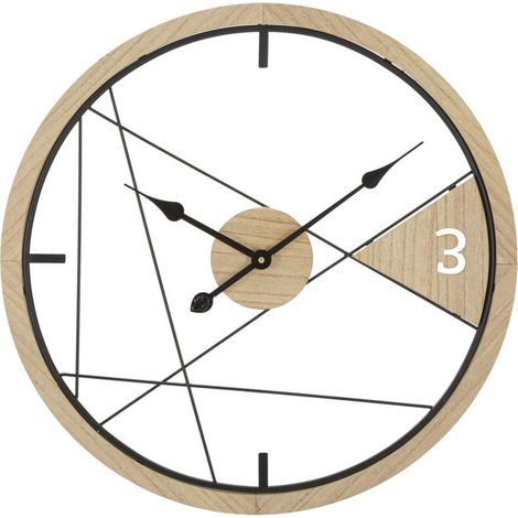 Orologio da parete Geometric Design in ferro nero e legno