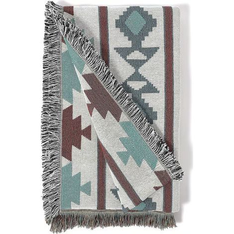 Plaid aztèque, couvertures tribales du sud-ouest avec pompons, couverture amérindienne pour canapé, chaise, lit, extérieur, plage, voyage 50"x60", multicolore (1/5)