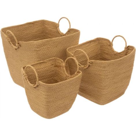 Lot de 3 paniers organisateurs pour salle de bain paniers de rangement pour chambre et salon, en osier, 34 x 34 x 34 cm, 29 x 29 x 30 cm, 23 x 23 x 25 cm, beige (1/5)