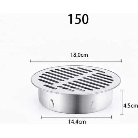 Caniveau à siphon rond et autoportant en acier inoxydable avec bac de récupération et filtre anti-colmatage, adapté aux balcons, terrasses, toits-terrasses, patios et jardins (diamètre 150 mm). (1/3)