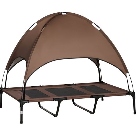 Cama Para Mascotas Con Dosel, Cama Elevada Para Perros, Tumbona Para Perros Con Techo, Transpirable, Tela De Tafetán Café 122 X 92 X 108 Cm