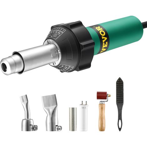 VEVOR Soudeur Plastique Air Chaud, 1600 W, Pistolet Thermique PVC 50°C - 600°C, Kit Soudage de Toiture Plastique avec 2 Buses Plates, Rouleau de Joint, Noyau Chauffant, Brosse, pour Film PP PE PVC