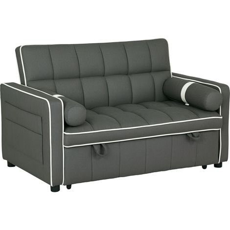 Two Seater Sofa Bed, Linen-Look, 138.5 x 87 x 86 cm, Charcoal Grey (1/5)