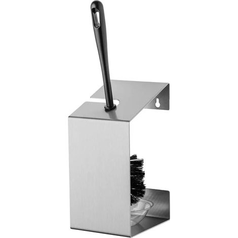 Porte-brosse WC mural AC-06-CA sans couleur avec bac d'égouttfiletage mâlee amovible, brosse plastique noire et fixation 2 points