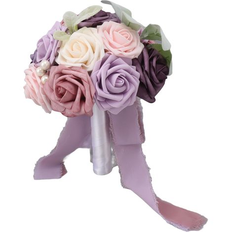Bouquet de mariée aux couleurs vives, composé de fleurs romantiques et élégantes, fait main, idéal pour les fêtes, les bureaux, les boutiques, les jardins et les mariages. Dimensions : 26 x 20 cm (typ (1/5)