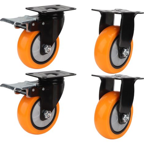4 roulettes en PVC à double roulement à billes, silencieuses, 10 cm (4 pouces), robustes, pour chariot de restaurant. (1/5)
