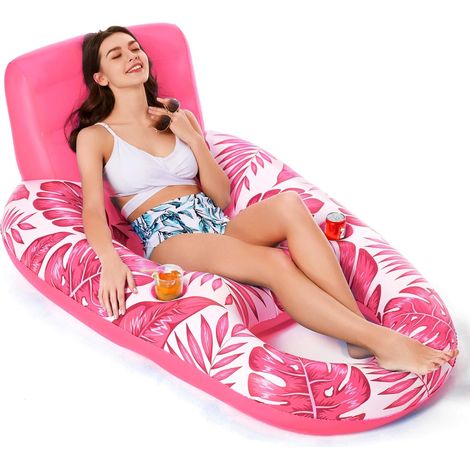 Flotadores hinchables con portavasos, aptos para piscinas, lagos o playas, accesorios y juguetes para el ocio acuático, color rosa. (1/5)