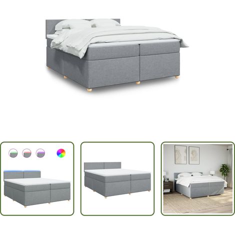 vidaXL Surmatelas - Sommier à lattes de lit avec matelas Gris clair 200x200cm Tissu (1/5)