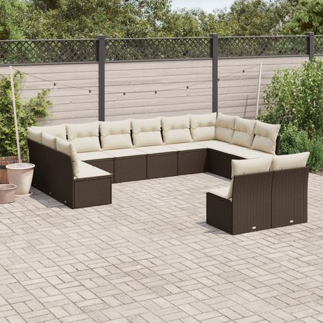 Set de sofás de jardín y cojines 12 pzas ratán sintético marrón vidaXL (1/3)