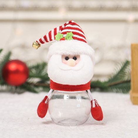 Boîte cadeau de Noël avec bonhomme de neige et renne style dessin animé, bocal à bonbons de Noël transparent et portable.