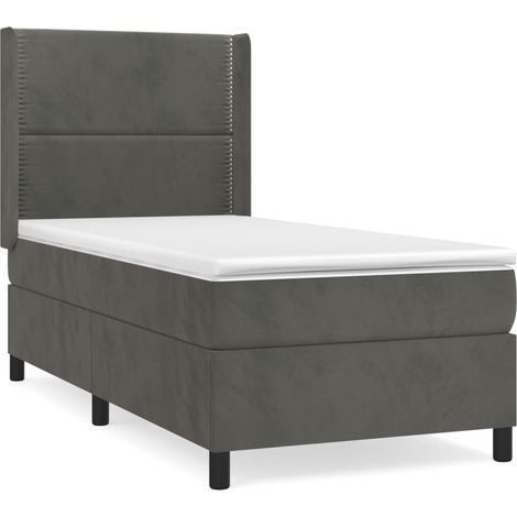 Maison Exclusive - Sommier à lattes de lit et matelas Gris foncé 90x190 cm Velours (1/4)