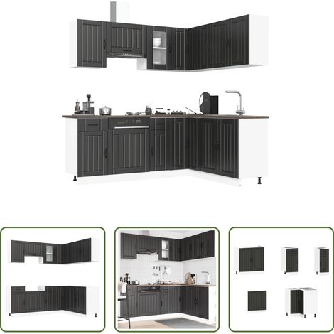 Küchenzeile - 11-tlg. Küchenschrank-Set Kalmar Schwarz Holzwerkstoff