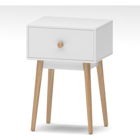 Hobag – Table de chevet scandinave 1 tiroir en bois blanc – Design épuré – Facile à entretenir – Idéal pour chambres modernes (1/3)