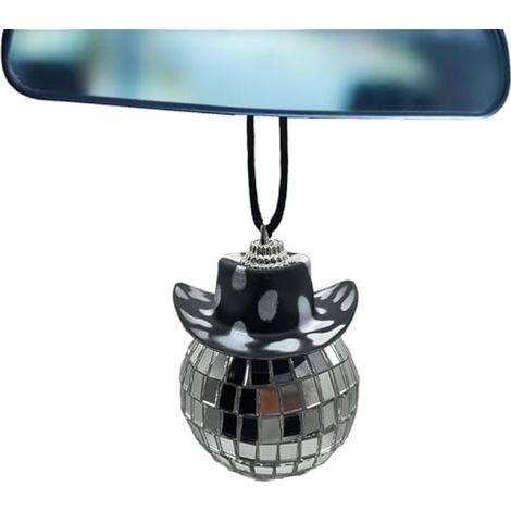 Ornement De Voiture De Boule Disco De Miroir, Charme De Voiture De Chapeau De Cowboy, Pendentif Décoratif De Miroir De Voiture De Fête Disco Argentée, Ornement De Boule De Scintillant, Charme (1/5)