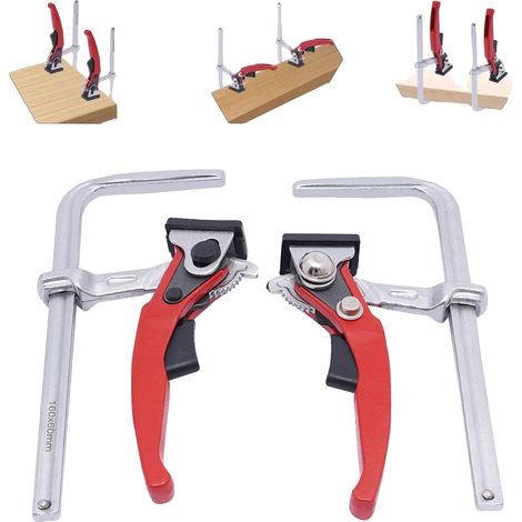 Abrazadera de palanca, 2 piezas, fuerza de sujeción de 200 kg, 160 mm de diámetro, apta para trabajos de carpintería, material ABS duradero. (1/5)