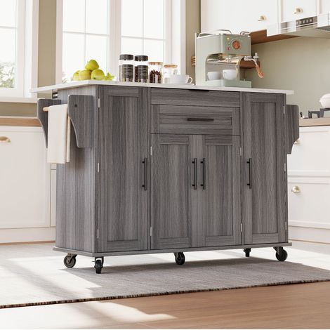 Isola cucina mobile 136 x 70 x 92 cm con piano estensibile, grigio DESVIAE (1/5)