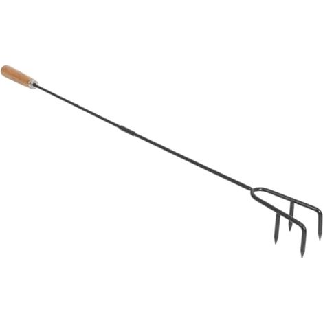 Tisonnier en fer avec poignée ergonomique et long crochet pour feux de camp et barbecues en extérieur, outil robuste pour retourner le charbon de bois et gérer le feu. (1/5)