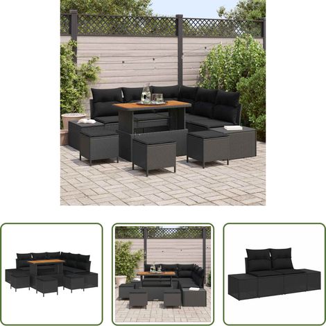 Poly rotin -  Ensemble de canapé de jardin avec coussin 9 pcs Noir Poly rotin (1/5)