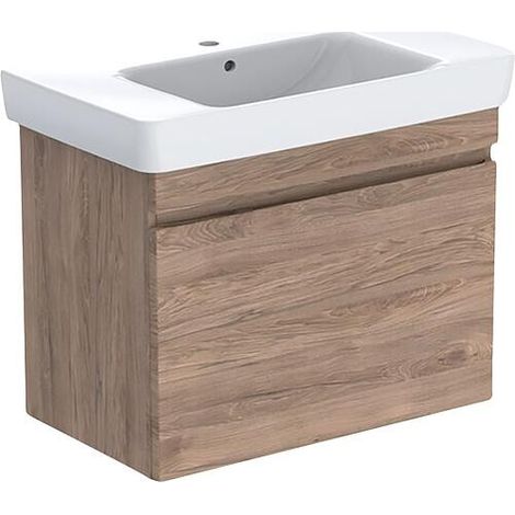 Meuble sous vasque + vasque céramique Geberit Renova Plan 900x616x480 mm noyer épais (1/2)