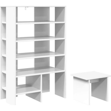 Meuble à chaussures avec étagères, ensemble de 2 pièces, blanc, en bois composite. (1/5)