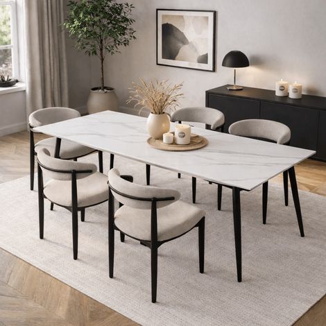 Table à manger Sintered Stone aspect marbre blanc – Jules