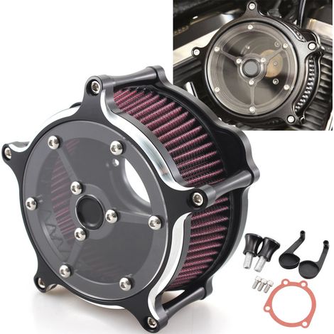 Filtre à air de remplacement compatible avec les modèles Harley-Davidson Grand Glide Road King Softtail, tête pointue noire, élément filtrant de grande taille (1/5)