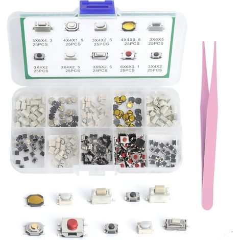 Packung mit 250 Touch-Mikroschaltern, Kfz-Schalterknöpfen + Clip – Druckknöpfe, 2-Poly-Mikroschalter, Mini-Taster, DIY-Reparatur und Austausch für Kfz-LCD-Panels (1/5)