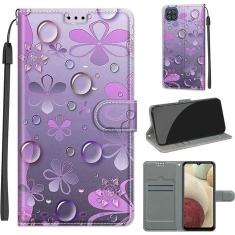 Étui Samsung Galaxy A12 6.5" en Fleur à six pétales Protection Peint Housse Étui à Rabat Flip Phone (1/4)