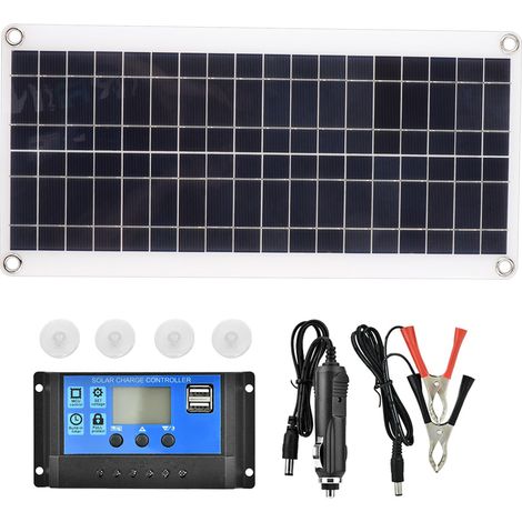 Kit panneau solaire polycristallin flexible 8W avec régulateur chargeur batterie (1/5)