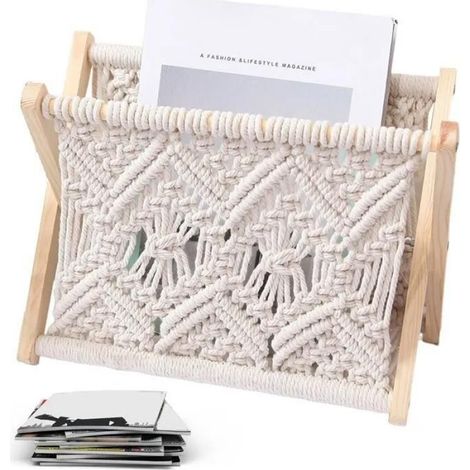 Porte-magazine debout en corde de coton, panier de rangement boho pour livres, journaux, salon, salle de bain, bureau (1/4)