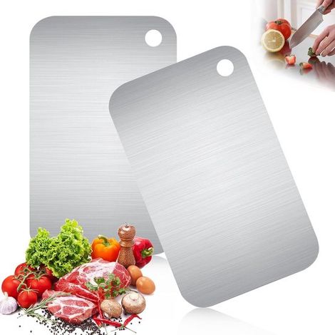 Lot de 2 planches à découper en titane – 30 x 20 cm – Double face en acier inoxydable – Adaptée viande, légumes et fruits (1/5)