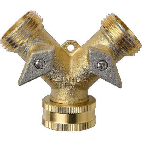 Robinet en laiton à 2 voies, vanne en Y, répartiteur de tuyau, connecteur de robinet de jardin, collecteur, raccords de tuyau en laiton 3/4" pour lave-linge, lave-vaisselle, jardin extérieur (1/4)